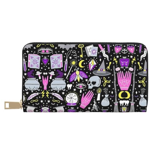 MLTRFGJ Magic Witch Witchcraft Bohemian Drawing Durable Printed and Fashionable Leather Wallet with Secure Zipper Closure, Magische Hexe Hexerei böhmische Zeichnung, Einheitsgröße von MLTRFGJ