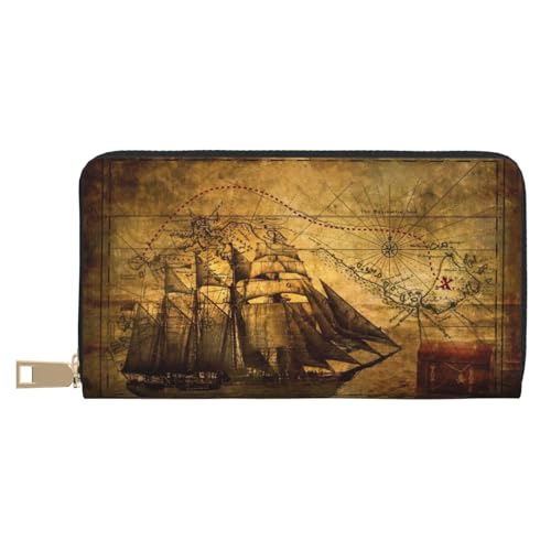 MLTRFGJ Magic Witch Witchcraft Bohemian Drawing Durable Printed and Fashionable Leather Wallet with Secure Zipper Closure, Piraten-Motiv, Einheitsgröße von MLTRFGJ