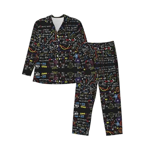 MLTRFGJ Math Formula bedrucktes Herren-Pyjama-Set, langärmelig, bequemer und modischer Schlafanzug, Schwarz , M von MLTRFGJ