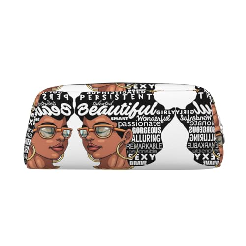 MLTRFGJ Melanin Afro Woman bedrucktes multifunktionales Leder-Federmäppchen mit Reißverschluss, geeignet für Schule, Büro und Reisen, silber, Einheitsgröße, Kosmetiktasche von MLTRFGJ