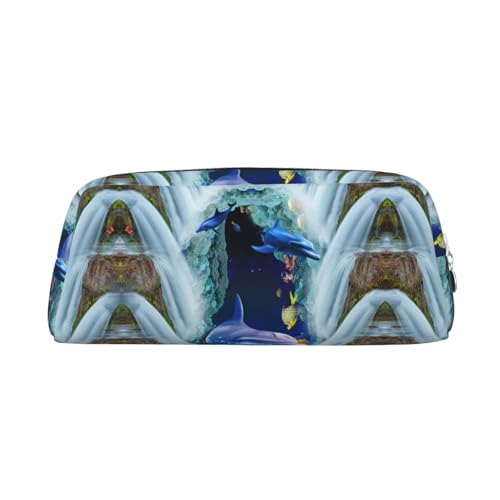 MLTRFGJ Multifunktionales Federmäppchen aus Leder mit Delfindruck, geeignet für Schule, Büro und Reisen, silber, Einheitsgröße, Kosmetiktasche MLTRFGJ Multifunktionales Federmäppchen aus Leder mit Delfindruck, geeignet für Schule, Büro und Reisen, silber, Einheitsgröße, Kosmetiktasche von MLTRFGJ