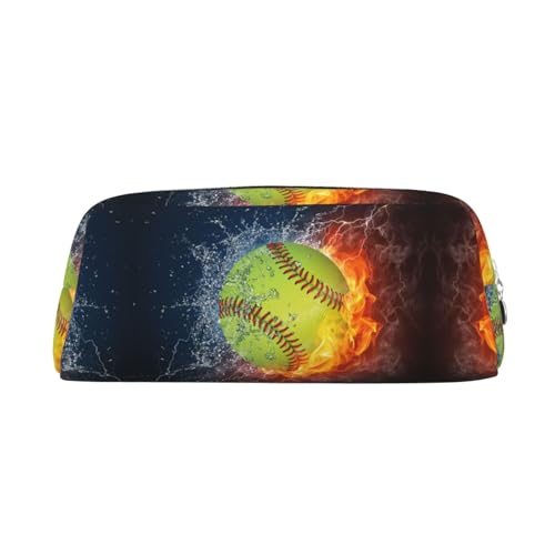 MLTRFGJ Multifunktionales Federmäppchen aus Leder mit Reißverschluss, Motiv: Baseball auf Feuer und Wasser, geeignet für Schule, Büro und Reisen, Orange, silber, Einheitsgröße, Kosmetiktasche MLTRFGJ Multifunktionales Federmäppchen aus Leder mit Reißverschluss, Motiv: Baseball auf Feuer und Wasser, geeignet für Schule, Büro und Reisen, Orange, silber, Einheitsgröße, Kosmetiktasche von MLTRFGJ
