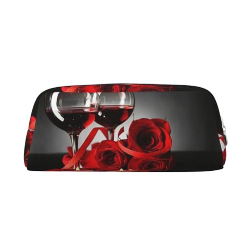 MLTRFGJ Multifunktionales Federmäppchen aus Leder mit Rotweinrosen und Kerzen, geeignet für Schule, Büro und Reisen, silber, Einheitsgröße, Kosmetiktasche von MLTRFGJ