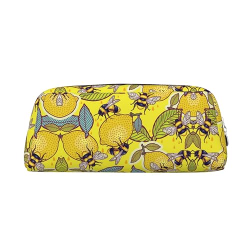 MLTRFGJ Multifunktionales Federmäppchen aus Leder mit Zitronen- und Bienen-Motiv, geeignet für Schule, Büro und Reisen, silber, Einheitsgröße, Kosmetiktasche MLTRFGJ Multifunktionales Federmäppchen aus Leder mit Zitronen- und Bienen-Motiv, geeignet für Schule, Büro und Reisen, silber, Einheitsgröße, Kosmetiktasche von MLTRFGJ
