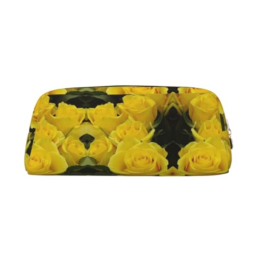 MLTRFGJ Multifunktionales Federmäppchen aus Leder mit gelben Rosen, geeignet für Schule, Büro und Reisen, gold, Einheitsgröße, Kosmetiktasche MLTRFGJ Multifunktionales Federmäppchen aus Leder mit gelben Rosen, geeignet für Schule, Büro und Reisen, gold, Einheitsgröße, Kosmetiktasche von MLTRFGJ