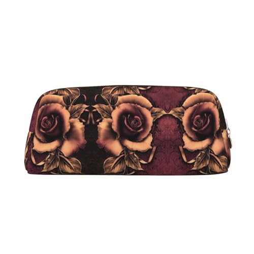 MLTRFGJ Multifunktionales Federmäppchen aus Leder mit gotischem Rosenmuster, geeignet für Schule, Büro und Reisen, gold, Einheitsgröße, Kosmetiktasche MLTRFGJ Multifunktionales Federmäppchen aus Leder mit gotischem Rosenmuster, geeignet für Schule, Büro und Reisen, gold, Einheitsgröße, Kosmetiktasche von MLTRFGJ
