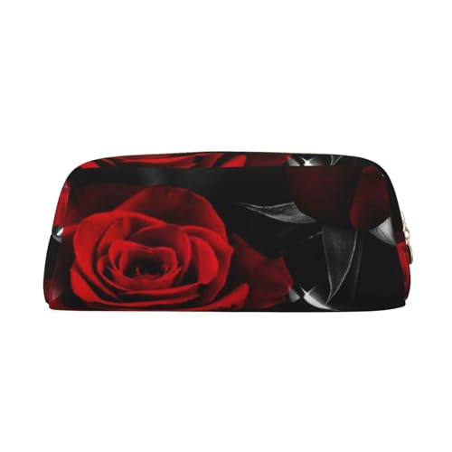 MLTRFGJ Multifunktionales Federmäppchen aus Leder mit rotem Rosenmuster, geeignet für Schule, Büro und Reisen, gold, Einheitsgröße, Kosmetiktasche MLTRFGJ Multifunktionales Federmäppchen aus Leder mit rotem Rosenmuster, geeignet für Schule, Büro und Reisen, gold, Einheitsgröße, Kosmetiktasche von MLTRFGJ