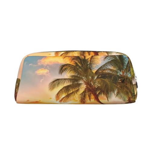 MLTRFGJ Multifunktionales Federmäppchen aus Leder mit tropischem Strandpalmen-Sonnenuntergang, bedruckt, geeignet für Schule, Büro und Reisen, silber, Einheitsgröße, Kosmetiktasche MLTRFGJ Multifunktionales Federmäppchen aus Leder mit tropischem Strandpalmen-Sonnenuntergang, bedruckt, geeignet für Schule, Büro und Reisen, silber, Einheitsgröße, Kosmetiktasche von MLTRFGJ