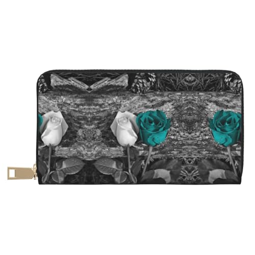 MLTRFGJ Pebble Stone Durable Printed and Fashionable Leather Wallet with Secure Zipper Closure, Blaugrüne Rose, Einheitsgröße von MLTRFGJ