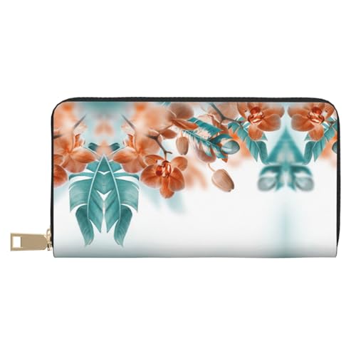 MLTRFGJ Pebble Stone Durable Printed and Fashionable Leather Wallet with Secure Zipper Closure, Orchidee in Blaugrün und Orange, Einheitsgröße von MLTRFGJ