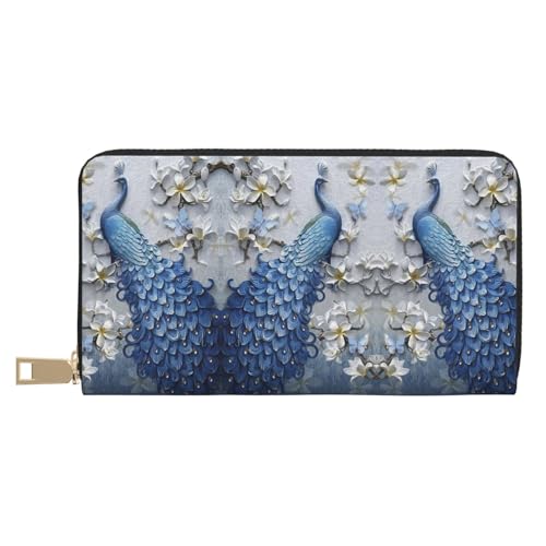 MLTRFGJ Pebble Stone Durable Printed and Fashionable Leather Wallet with Secure Zipper Closure, Wunderschöner Pfau, Einheitsgröße von MLTRFGJ