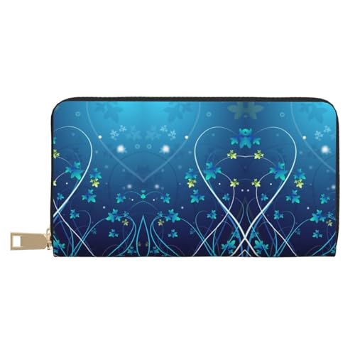 MLTRFGJ Strawberry Durable Printed and Fashionable Leather Wallet with Secure Zipper Closure, Blau Mini Blume Wirbel, Einheitsgröße von MLTRFGJ