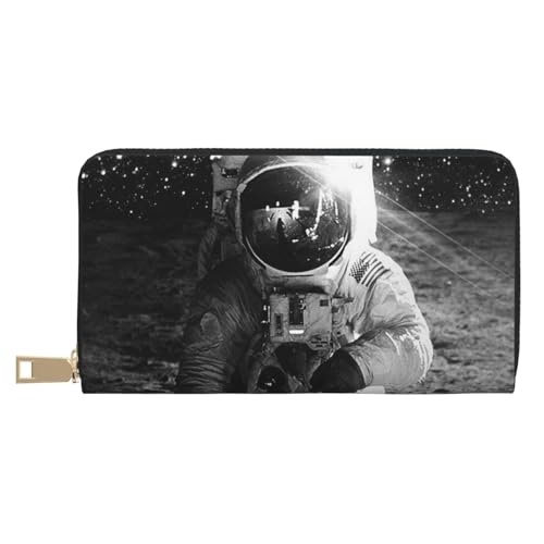 MLTRFGJ Twister Polka Dots Durable Printed and Fashionable Leather Wallet with Secure Zipper Closure, Lunar Astronaut, Einheitsgröße von MLTRFGJ