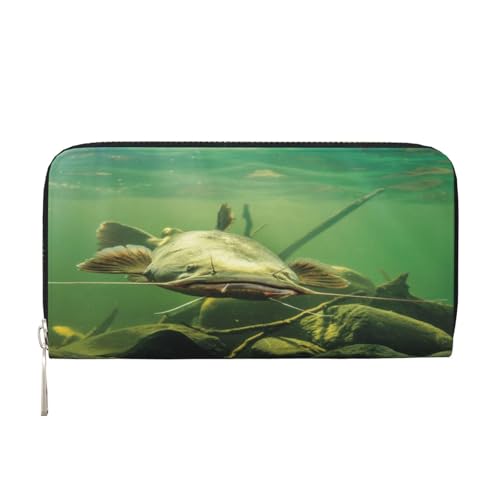 MLTRFGJ Underwater Wels Printed Leather Handheld Wallet Mobile Wallet Credit Card Holder, Schwarz , Einheitsgröße von MLTRFGJ
