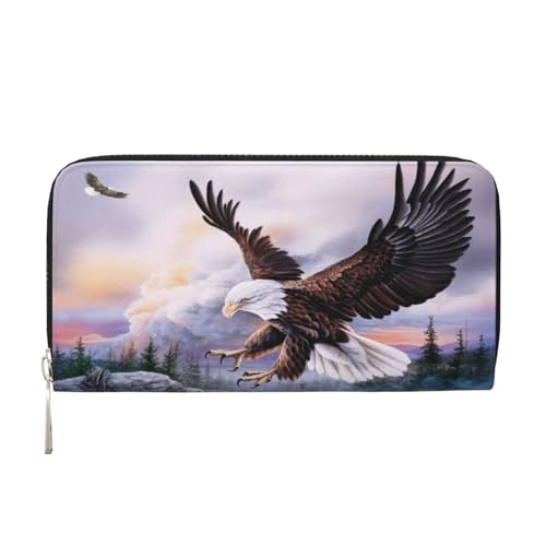 MLTRFGJ Weißkopfseeadler bedrucktes Leder Handbrieftasche Mobile Wallet Kreditkartenetui, Schwarz , Einheitsgröße von MLTRFGJ