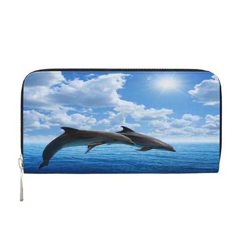 MLTRFGJ Zwei Delfine bedruckte Leder Handbrieftasche Mobile Wallet Kreditkartenetui, Schwarz , Einheitsgröße von MLTRFGJ