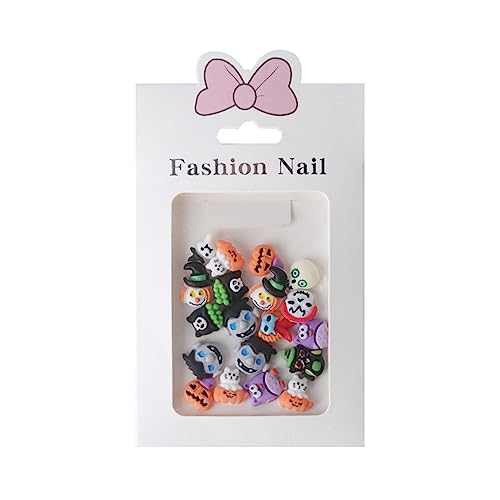 20 Stück Halloween Harz Nagelkürbis Hexe Schädel Nagelkunstdekorationen 3D Harz Nagelschmuck Für Damen Und Mädchen Harz Nagelschmuck von MLWSKERTY