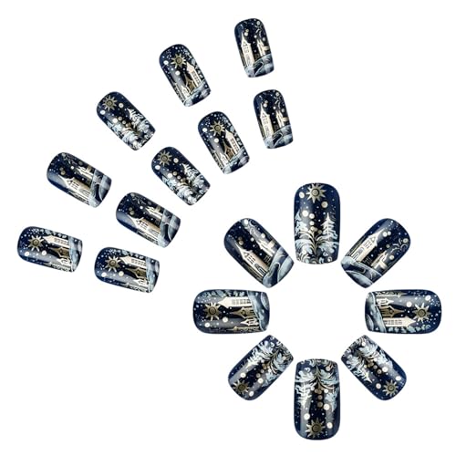 24 Stücke Weihnachtspresse Auf Nägeln Hochglänzende Acryl Mit Weihnachtsschneeflake Designs Vollbezüge Nägel Kunst Für Frauen Nagelkunst von MLWSKERTY