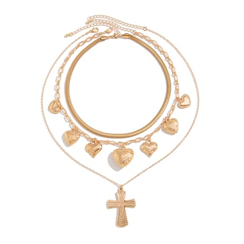 3pcs Fischgrätenschlangenkette Statement Schmuck Geschichtete Halskette Mit Kreuzen Und Herzanhänger Für Mode Stürmerinnen Leichtmetallhubkette Halskette 3pcs Fischgrätenschlangenkette Statement Schmuck Geschichtete Halskette Mit Kreuzen Und Herzanhänger Für Mode Stürmerinnen Leichtmetallhubkette Halskette von MLWSKERTY