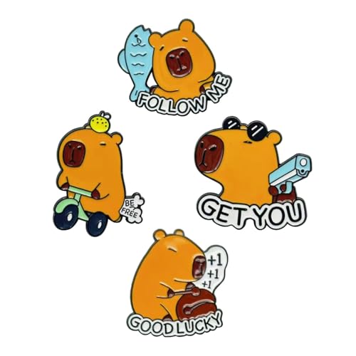 MLWSKERTY 4pcs Tiermotionierte Brosche Capybaras Charm Stilligkeit Stilvoller Accessoire Fashion Lapel Pin Statement Schmuck Für Frauen von MLWSKERTY