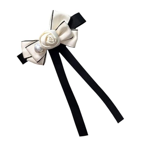 Damen Vintage Camellia Perlen Ribbon Bowtie Brosche Pin Student Uniform Hemd Jabot Kragen Vorgebundener Bowknot Krawatte Clip Hochzeit Bögen Krawatte von MLWSKERTY