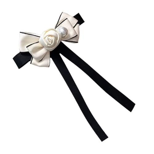 Damen Vintage Camellia Perlen Ribbon Bowtie Brosche Pin Student Uniform Hemd Jabot Kragen Vorgebundener Bowknot Krawatte Clip Hochzeit Bögen Krawatte von MLWSKERTY