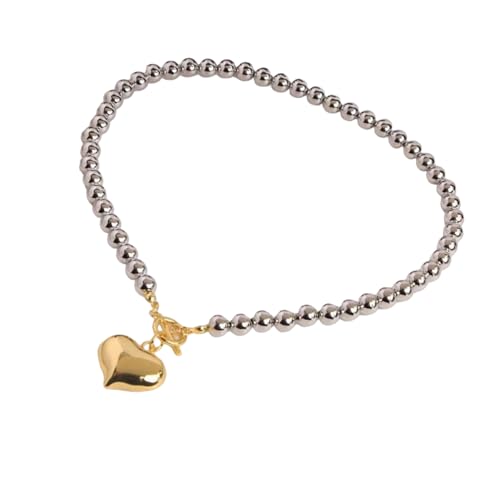 Lebendige Verstellbare Legierungsherzherzherzanhänger Halskette Für Frauen Und Männer Stilvolle Partyzubehör Collarbone Kette Charm Fett Herz Runde Perlen Halskette von MLWSKERTY