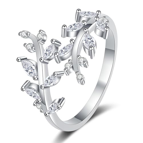 MLWSKERTY Delikate Diamanten AST Ringe In Robuster Kupferkubikzirkonia Blattringe Für Alltägliche Eleganzen Trendy Leaf von MLWSKERTY