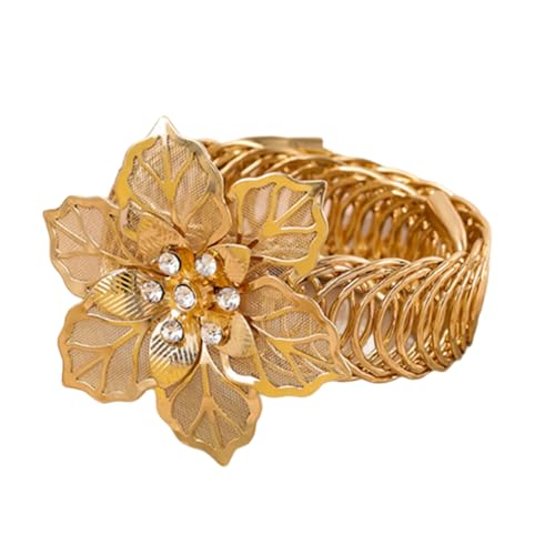 MLWSKERTY Elegante Blumenmuster Elastischer Offener Armreif Für Frauen Mit Goldenem Finish Tragbar Für Partys Und Alltägliches Verschleiß Stilvolles Leichtmetallarmband von MLWSKERTY