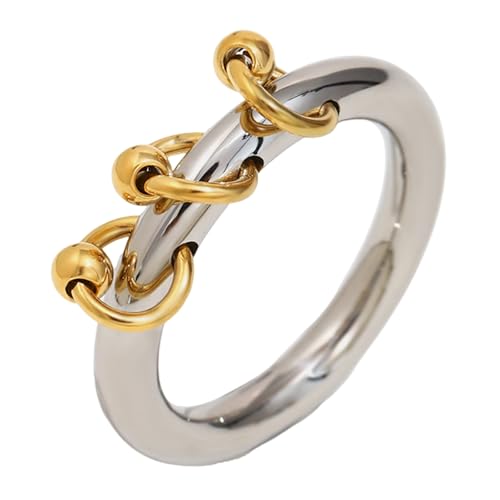 MLWSKERTY Elegante Perlenfrierringe Edelstahl Doppelton Fingerringe Schmuck Für Frauen Wasserdichte Verstellbare Größe 7 Moderne Doppelfarbe Stapel Geschenk von MLWSKERTY