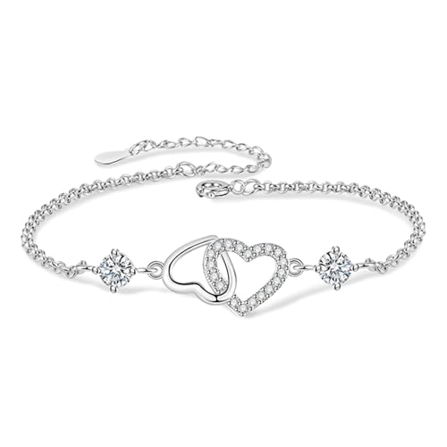 MLWSKERTY Elegantes Doppel Herz Armband Für Frauen Haut Sicheres Armband Kupfer Schmuck Geschenk Für Dating Partys Täglicher Verschleißzubehör Zierlich Herzschmuckemelyempfindel Haut von MLWSKERTY
