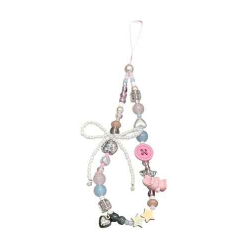 MLWSKERTY Lebendiges Perlen Telefon Charme Set Schlüsselanhänger Mit Bären Schmetterling Herzdekoration Für Kamerataschengurt Farbenfrohe Perlen Telefon Charme Set von MLWSKERTY