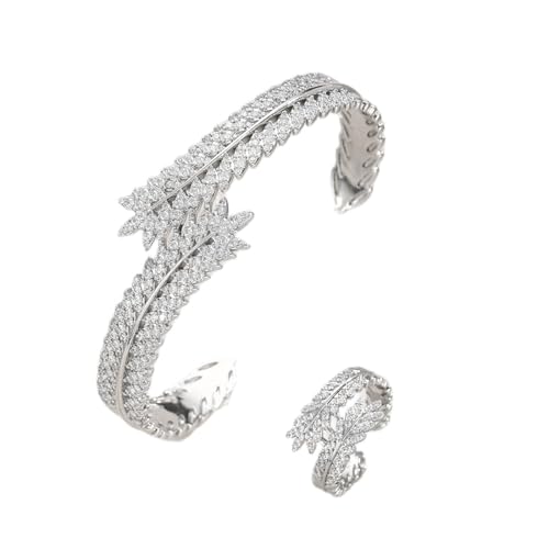 MLWSKERTY Minimalistische Offene Armreifen Und Stapelbare Ringe Mit Zirkonsteinen Für Ungezwungene Oder Formelle Verschleiß Elegantes Open Manschettenarmband Und Ringe von MLWSKERTY