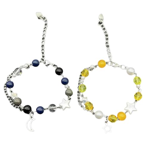 MLWSKERTY Set Von 2 Einzigartigen Paar Perlen Armbändern Handgefertigtem Mond Und Sternpassungs Handchains Zubehör Für Hochzeiten Und Partys von MLWSKERTY