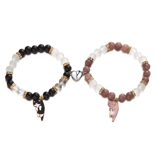 MLWSKERTY Set Von 2 Magnetverschluss Armreifen Katzen Anhänger Armband Für Tägliche Verschleiß Und Partys Verstellbare Handchain Zubehör von MLWSKERTY
