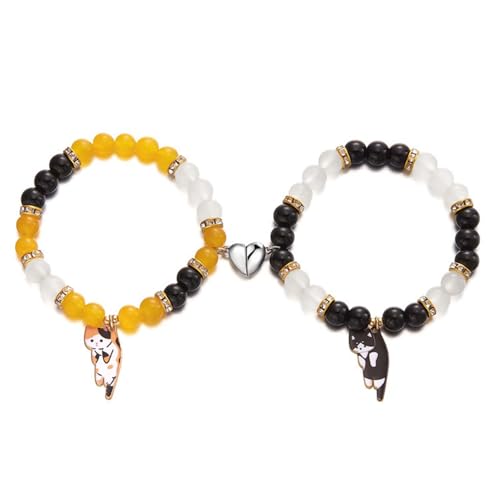 MLWSKERTY Set Von 2 Magnetverschluss Armreifen Katzen Anhänger Armband Für Tägliche Verschleiß Und Partys Verstellbare Handchain Zubehör von MLWSKERTY