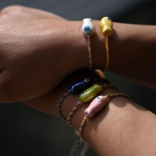 MLWSKERTY Stilvoller Böhmischer Mehrfarbiger Keramik Fischarmband Handgefertigter Schmuck Für Frauen Verstellbares Handgelenk Accessoire Trendy Ceramic Fish Charme Armband von MLWSKERTY