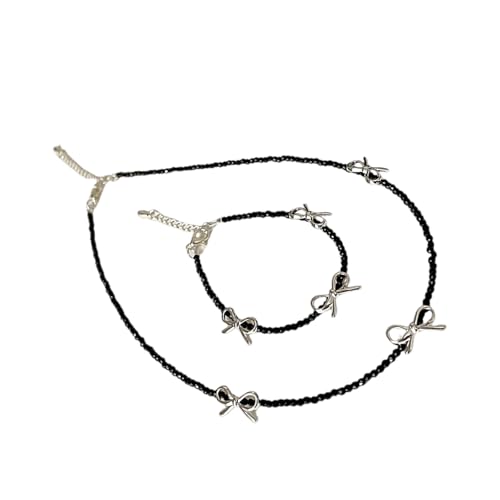 Modische Schwarze Kristalle Perlen Bowknot Armband Halskette Set Vielseitigem Leichtmetallschmuck Accessoire Für Terndy Women Geschenke Verstellbare Bowknot Designs Schmuckset Schmuckset von MLWSKERTY