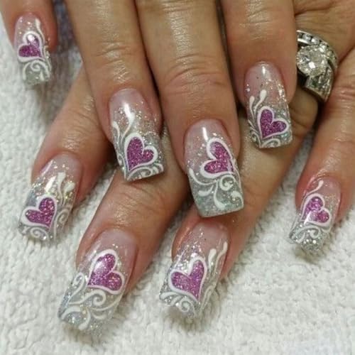 Valentinstag Nägel Zum Aufkleben Für Frauen Vollständige Abdeckung Künstliche Nägel Glitzernde Nägel Zum Aufdrücken Französische Designs Einfach Zu Verwenden von MLWSKERTY