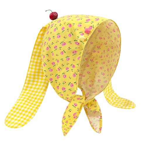 Vintage Blumenkopf Wrap Mit Kaninchen Ohren Atmungsaktives Baumwollhaar Accessoire Für Frauen Mädchen Gelb Und Weiß Florales Kopftuch von MLWSKERTY