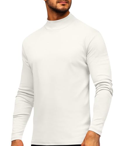 MLXSJ Herren halber Rollkragenpullover Langarm Basic Unterhemd Slim Fit Pullover, Weiss/opulenter Garten, Groß von MLXSJ