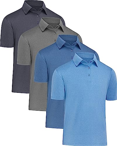 MLYENX Poloshirts für Herren, schnelltrocknend, sportlich, Golf-Polo, lässig, kurzärmelig, feuchtigkeitsableitend, 4er-Pack Dunkelgrau, Milddle Blue, Marineblau, Hellblau, XL von MLYENX