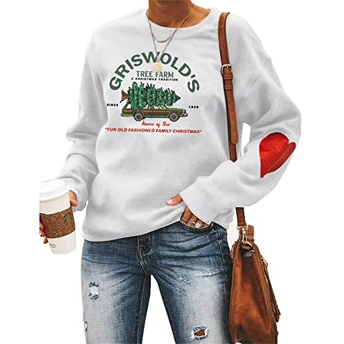 Damen-Sweatshirt „Griswold's Tree Farm“, mir rotem Herz, Weihnachten, Familie, Grafik, ästhetisch, Weiss/opulenter Garten, XXL von MLZHAN