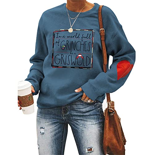 MLZHAN Damen Weihnachts-Sweatshirt, Griswold Harajuku, Kapuzenpullover, langärmelig, mit rotem Herz-Oberteil, Blau, XXL von MLZHAN