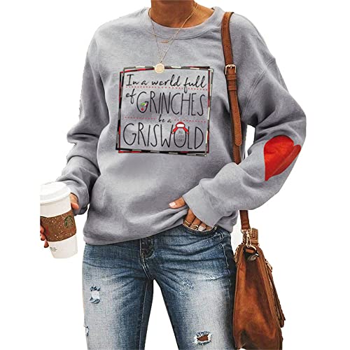 Damen Weihnachts-Sweatshirts Griswold Kpop Harajuku Hoodie Langarm mit rotem Herz Tops, GRAU, M von MLZHAN