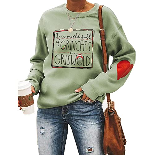 Damen Weihnachts-Sweatshirts Griswold Kpop Harajuku Hoodie Langarm mit rotem Herz Tops, Olivgrün, XXL von MLZHAN