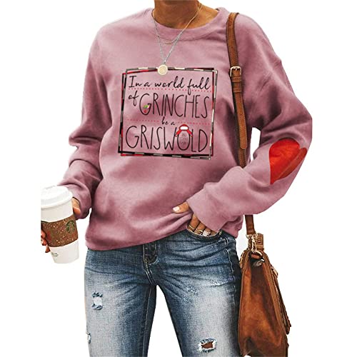 MLZHAN Damen Weihnachts-Sweatshirt, Griswold Harajuku, Kapuzenpullover, langärmelig, mit rotem Herz-Oberteil, Roségold, M von MLZHAN