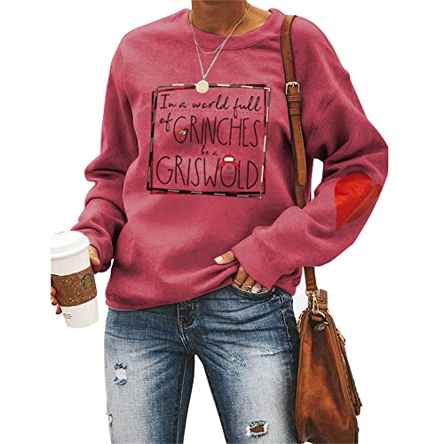 MLZHAN Damen Weihnachts-Sweatshirt, Griswold Harajuku, Kapuzenpullover, langärmelig, mit rotem Herz-Oberteil, Rot/Ausflug, einfarbig (Getaway Solids), XL von MLZHAN