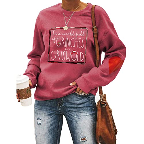 Damen Weihnachts-Sweatshirts Griswold Kpop Harajuku Hoodie Langarm mit rotem Herz Tops, Rot 2, L von MLZHAN