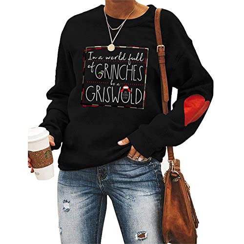 MLZHAN Damen Weihnachts-Sweatshirt, Griswold Harajuku, Kapuzenpullover, langärmelig, mit rotem Herz-Oberteil, Schwarz, S von MLZHAN